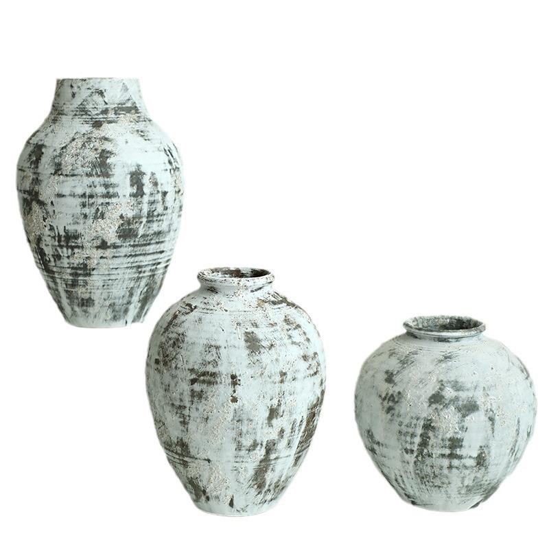 白色罐陶瓷花瓶摆件罐客装厅饰白色侘寂风粗陶民宿HBT创陶意水培