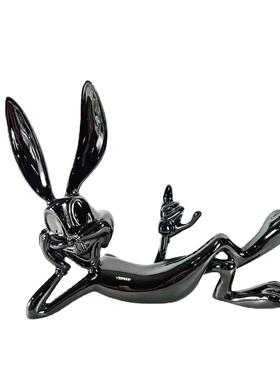 样板房售楼部客厅电视柜电镀植绒兔子树脂雕塑工艺品软装摆件