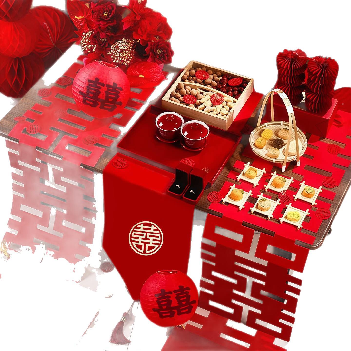 结婚喜庆茶设几摆件耐磨颜实用耐茶几布置用计婚几房布置大气立体