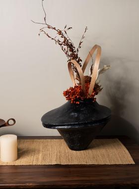 现代新中式复古树脂纹理花器花瓶创意摆件桌面餐桌装饰样板间