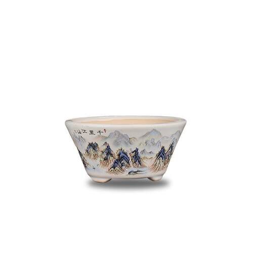 宜兴精品紫砂彩绘花盆复古三脚圆形印花桌面简约多肉盆YXCH13