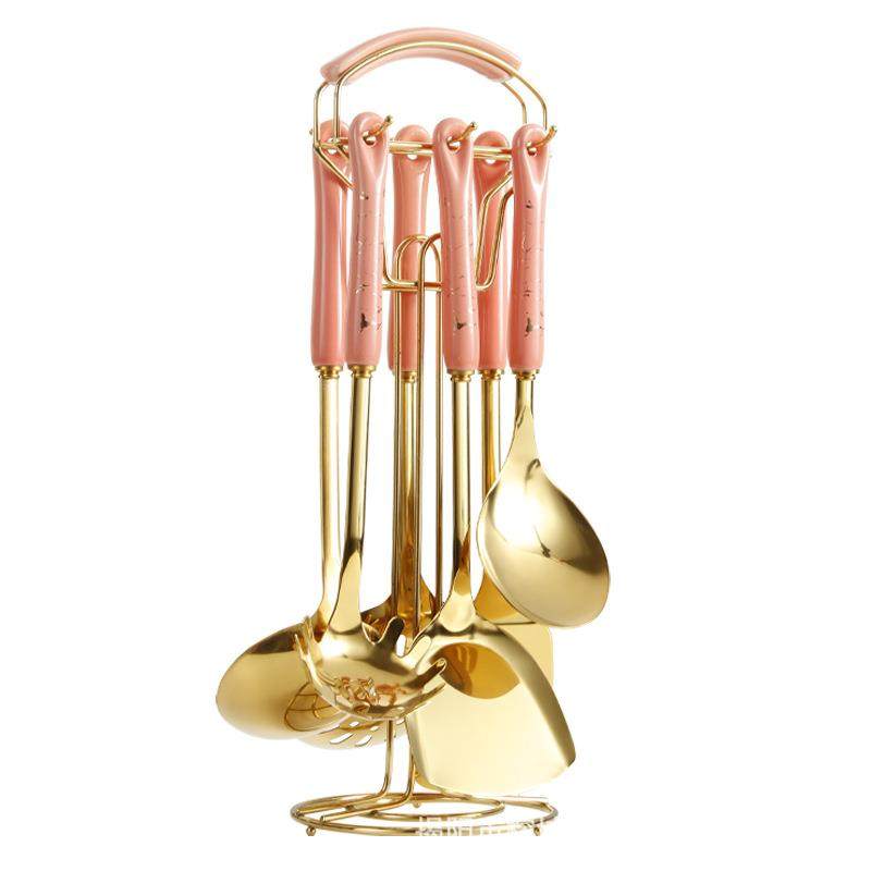 北欧厨具套装不锈钢锅铲陶瓷手柄烹饪铲勺汤勺厨房用具七件套