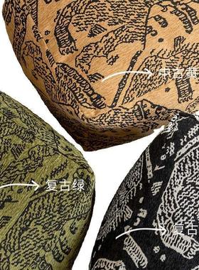 中古风法式复古绿色提花吉象轻奢坐墩客厅卧室软凳沙发脚踏蒲团