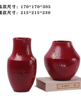 现红色花插花花器青花瓷摆件客厅茶几书房样板房售楼处装饰品