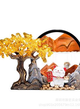 发财树酒招猫创意文创发财树招饰摆件客厅柜装品流沙财招财树脂工