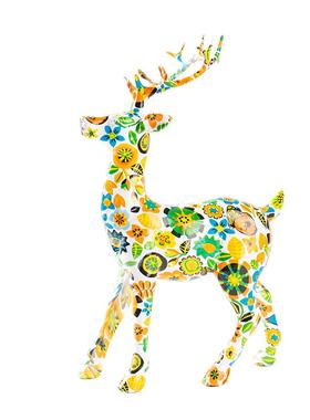 北欧水转印招财鹿摆件家居客厅工玄关电柜酒装饰树柜脂RDW063、视