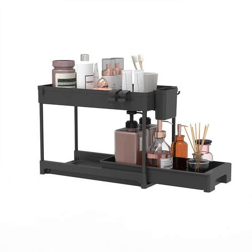 厨房抽拉式橱柜置物架塑料整理双层抽屉式收纳架下水槽储物