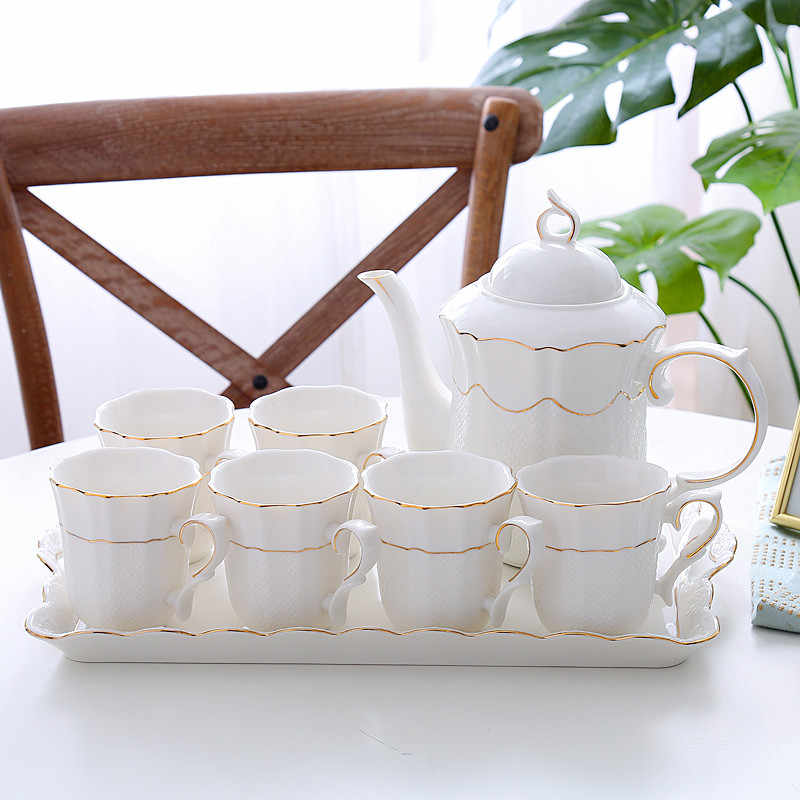 陶瓷杯子套装水杯家用客厅简约茶杯水具杯具欧式耐热茶具茶壶套装