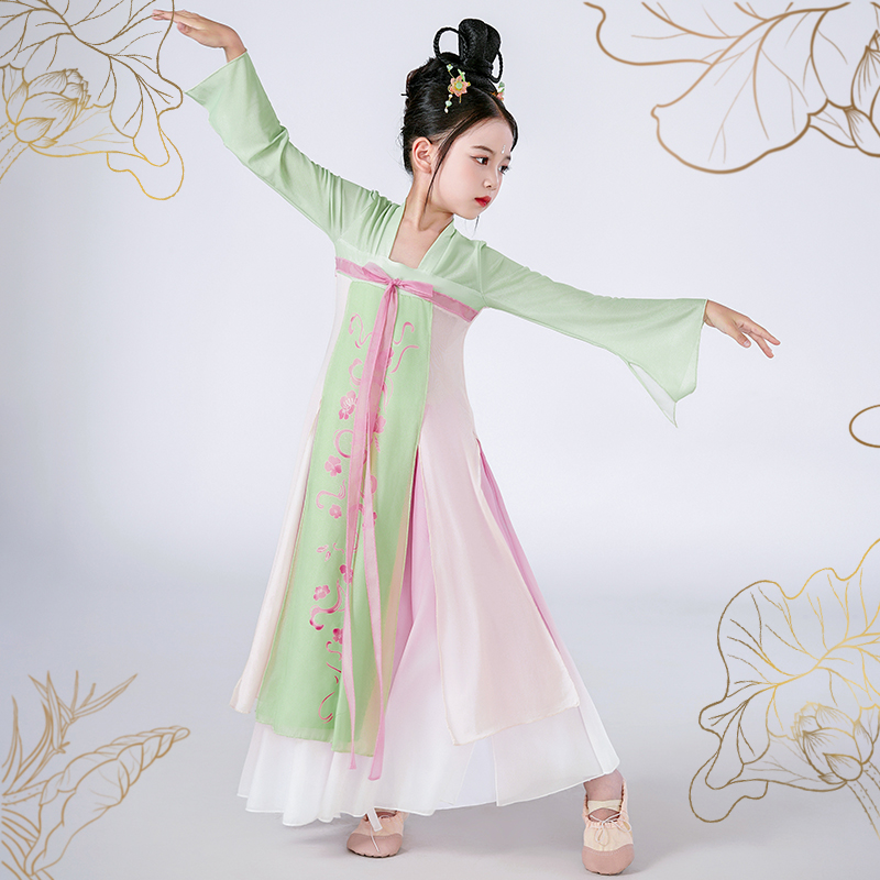 速发儿童古上舞演出服典春山飘逸纱衣神练中国舞服舞蹈韵功服扇子