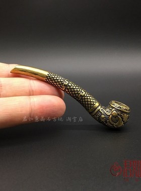 速发纯铜佛字烟斗过铜雕花斗烟老烟嘴烟袋黄古玩铜器收藏