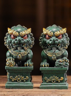 速发青砂石故宫摆创镇潮石狮子一对护院国宅茶桌茶宠鱼缸造景装饰