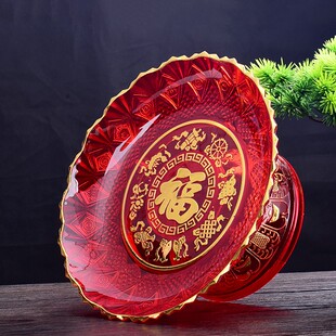 速发供佛塑料果盘福字贡品花招盘水果盘莲财果盘合金彩绘供盘摆件