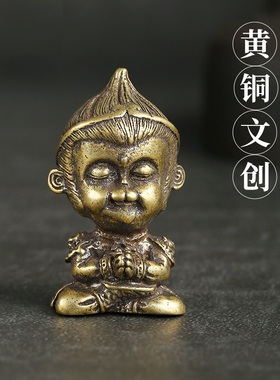 速发复古纯黄车齐天大圣摆件车载铜内饰品斗战胜佛铜猴子小饰品