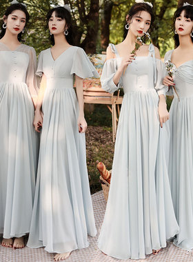 速发灰色伴娘服礼订25新款秋冬姐妹团平时可穿0婚2服裙高级小众
