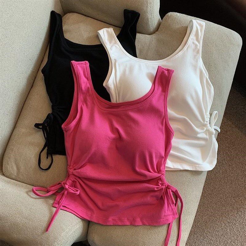 速发胖m带胸垫00斤大码吊带背心夏穿背内外搭美短款无袖多巴胺上