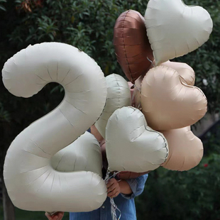 速发风2寸奶油色铝膜数字气球周岁对日户外派道场景布置拍照生具