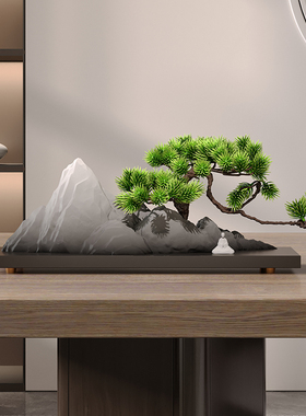 速发新茶式迎客松入户玄关柜子盆景公件博古架中室办摆室桌面装饰