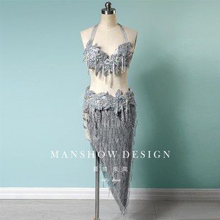 速发肚皮舞鼓舞演出服2024新舞闪亮流苏演方款短裙表东服装性感套