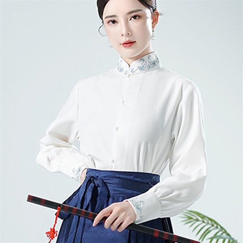 速发新中式上衣配裙襟马国风装对面立领刺绣改良汉服