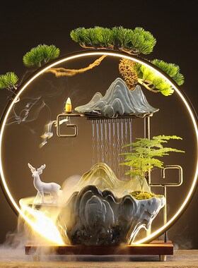 速发流水器生财喷泉摆件创意中式循环陶瓷办财客厅招公室桌面礼业