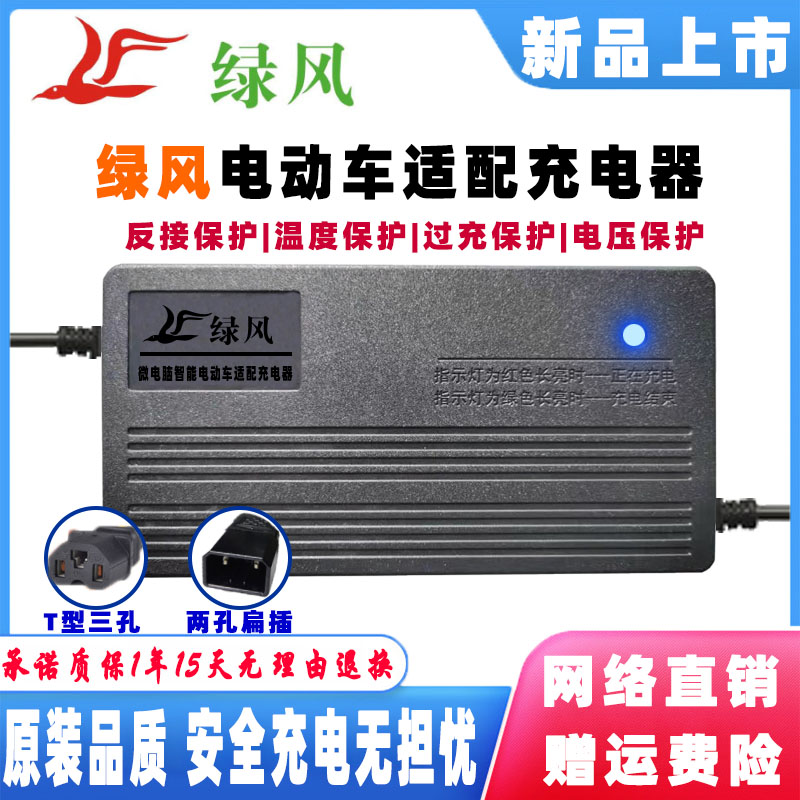 速发绿风2动车电瓶扁8V1电AH60V20AH72V50AH两孔4针两轮三轮车