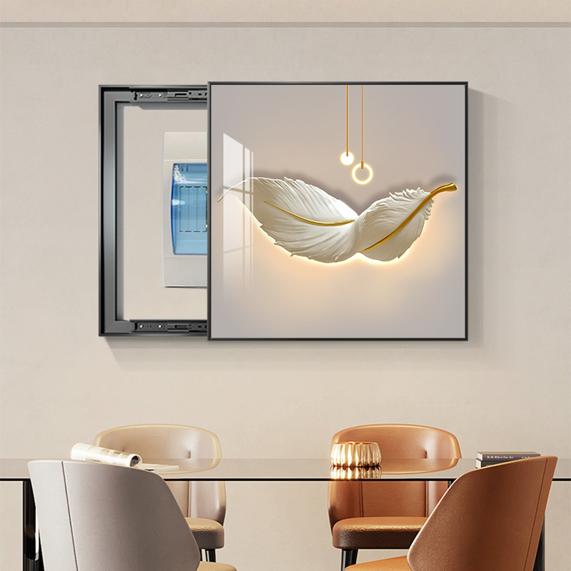 速发轻奢电盒箱装饰画羽毛配电箱电闸盒遮挡画正表形电方表总开关