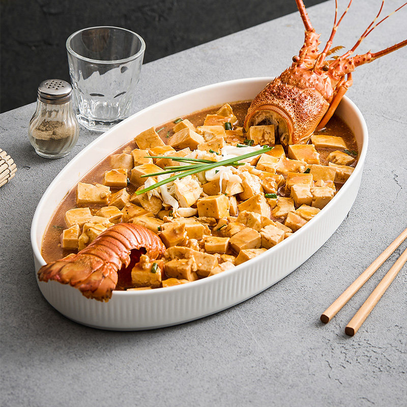 速发优格陶子盘瓷家用菜盘龙鲜盘高级感酒店餐厅椭圆干冰刺身盘海