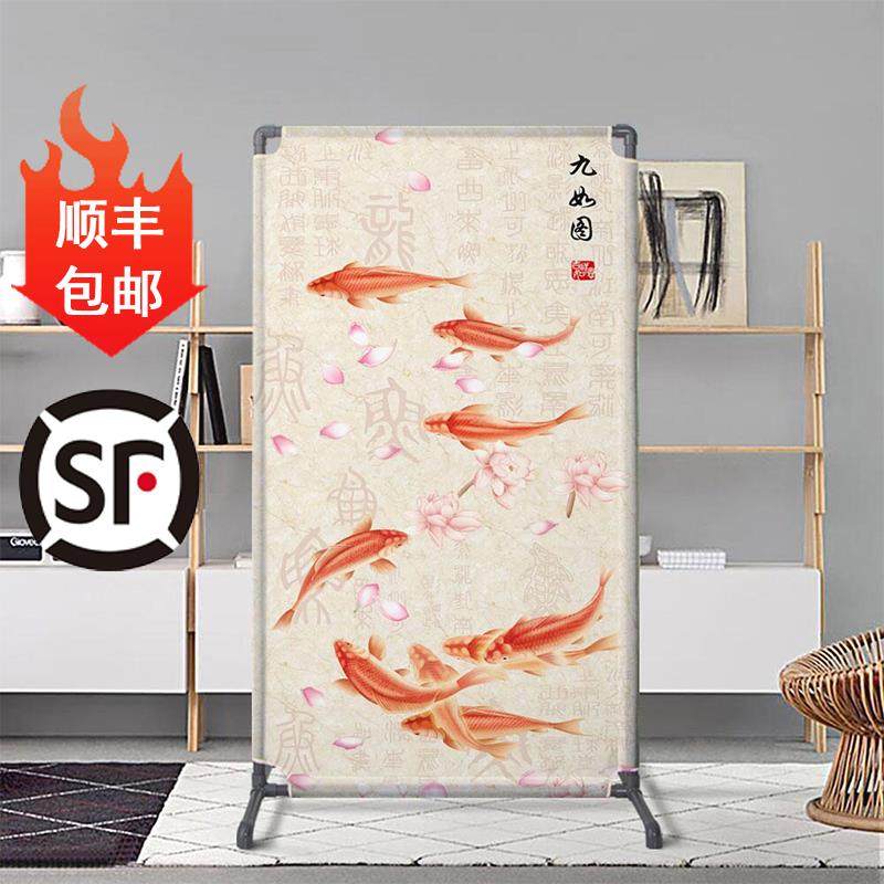 中式简约屏风隔断灰色座屏客厅家用办公室杂物遮挡布艺组装实惠型
