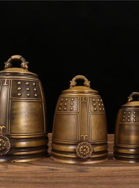 纯黄铜六字真言铜钟平安钟挂饰铜铃铛警钟上市钟挂件铜钟摆件