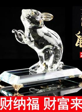 水晶鼠摆件水晶老鼠摆件生肖鼠生日礼物客厅招财吉祥物装饰品礼品