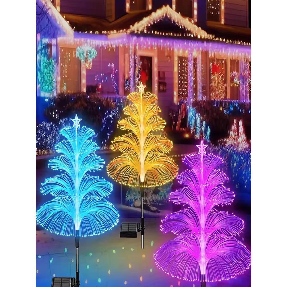 新款太阳能水母灯七彩光纤户外花园插地景观装饰太阳能草坪氛围灯