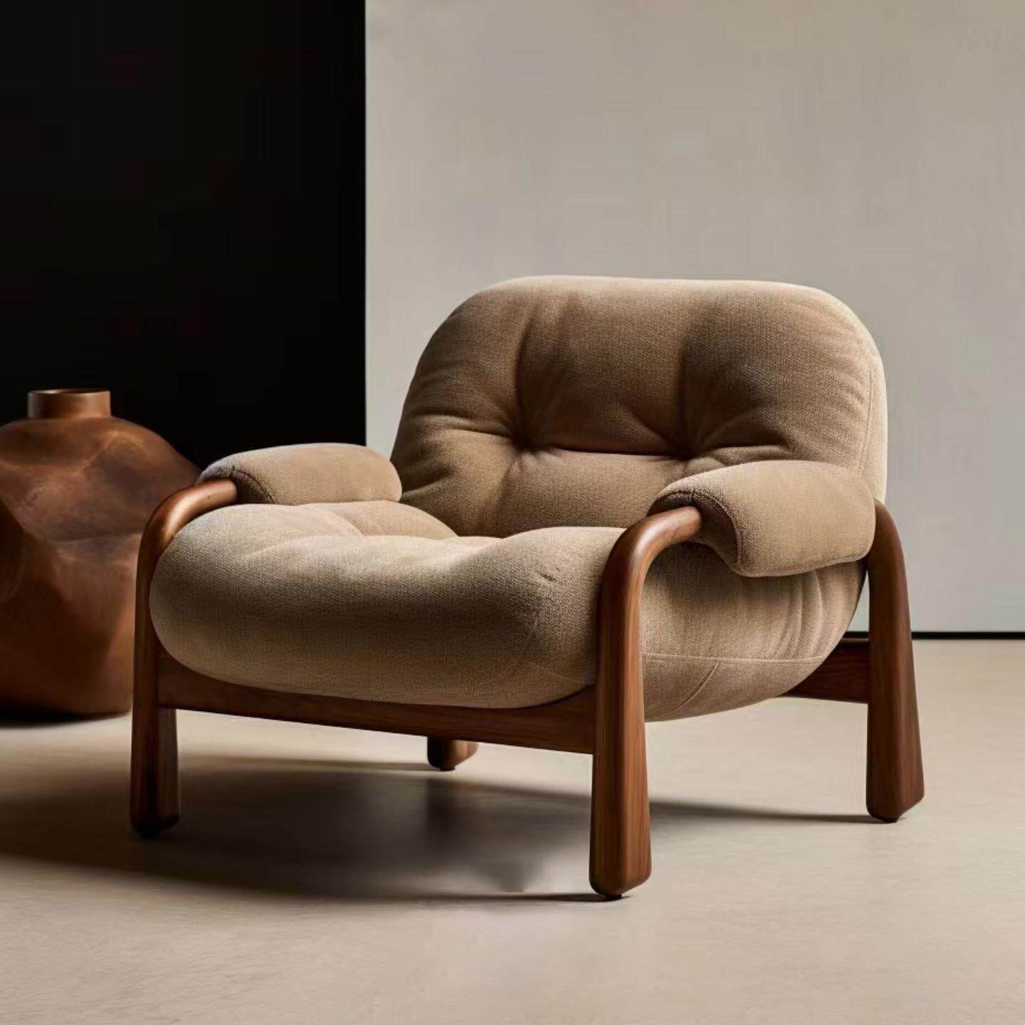 中古风实木单人沙发椅侘寂单椅设计师黑胡桃木休闲客厅沙发靠背椅