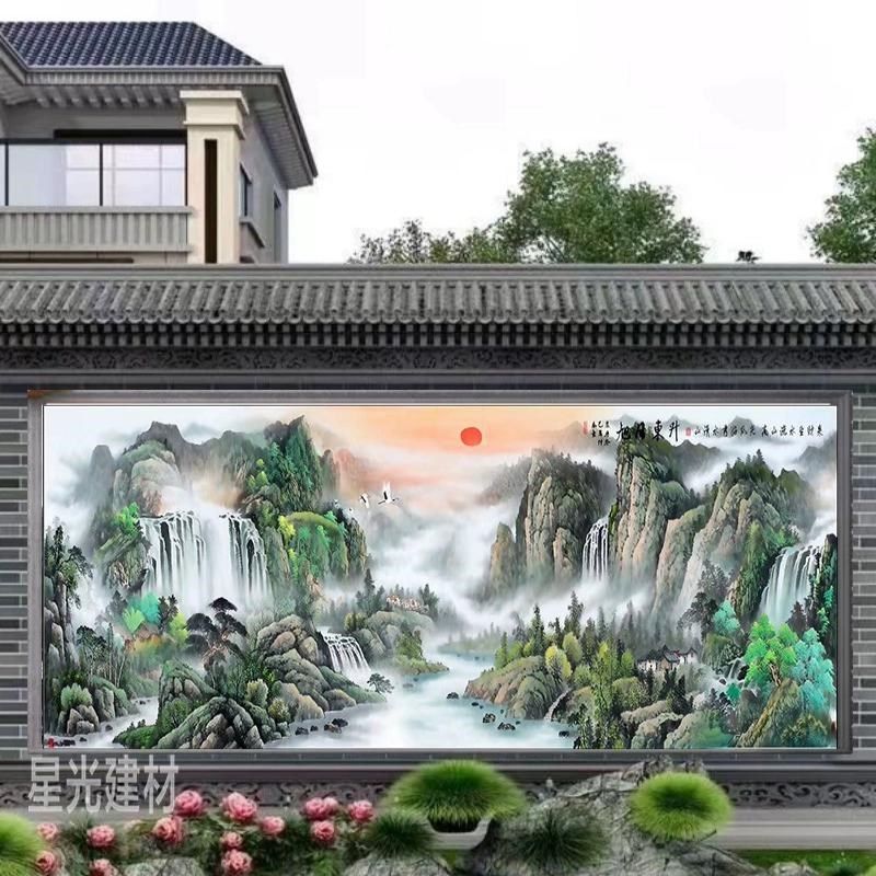 外墙瓷砖壁画室外庭院影背墙迎门墙背景照壁墙泰山敢当风景山水画