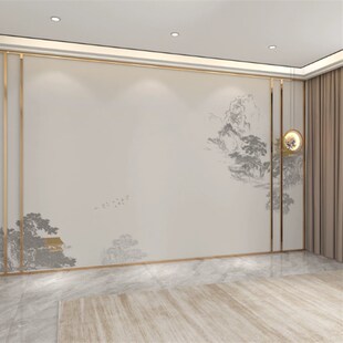 精选轻奢新中式水墨山水壁布客厅电视背景墙壁纸抽象阁楼壁画茶室