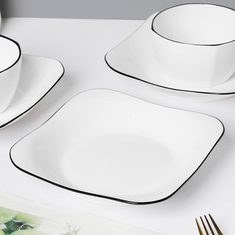 精选碗碟套装家用现代简约风碗盘组合装创意个性方形饭碗菜盘餐具