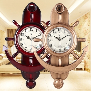 精选北极星静音船舵挂钟时尚创意个性摇摆钟表简约家用大气欧式石