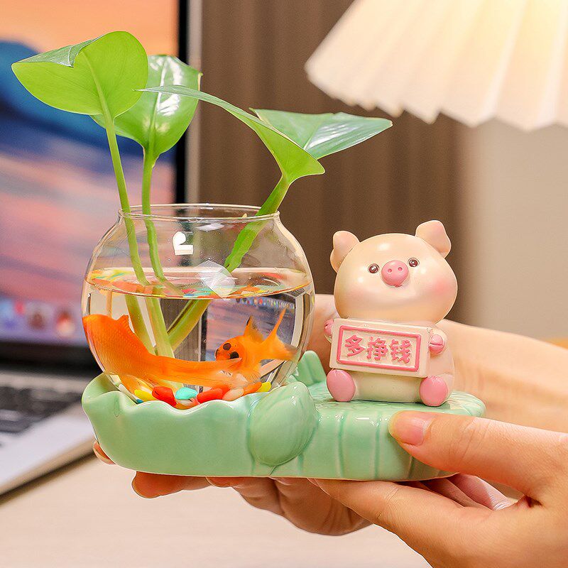 卡通可爱迷你花瓶器皿摆件插花水养绿萝瓶工位装饰情绪稳定小摆设