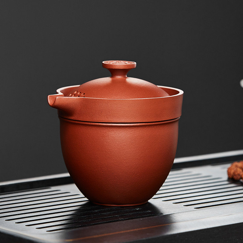 紫砂盖碗茶杯手抓壶三才碗带嘴一壶一杯旅行泡茶壶功夫茶具快客杯