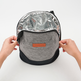 精选mega小号便当包孩子保温便当盒袋灰黑斜跨手提女士防水铝箔冷