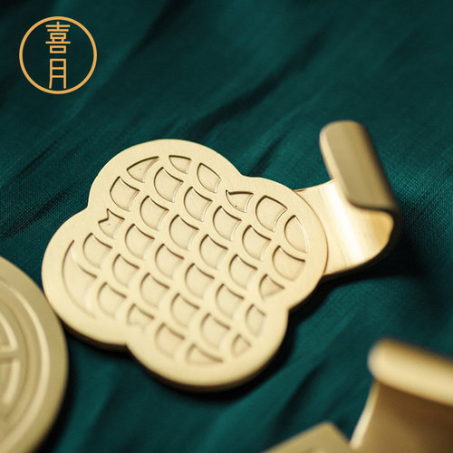 喜月黄铜现代挂衣钩免打孔衣帽钩全纯铜单个创意装饰新中式挂钩
