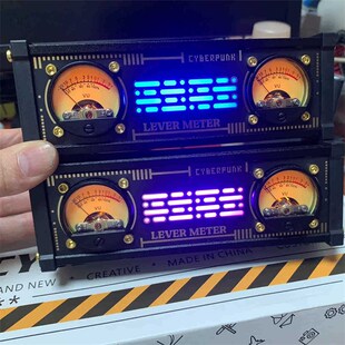 VU电平表拾音器音乐节奏氛围灯RGB桌搭赛博朋克时钟电竞桌面摆件