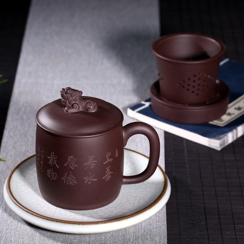 宜兴紫砂杯纯全手工套装带盖水杯子非陶瓷功夫茶具大内胆过滤茶杯