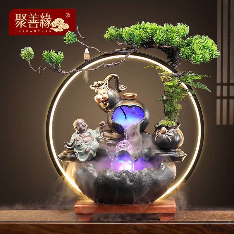 福财双收创意招财流水摆件循环水转运球办公室装饰品公司开业礼物