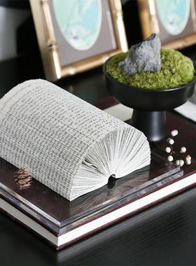 新中式禅意苔藓折纸书组合摆件样板间茶室茶几边几桌面软装饰品