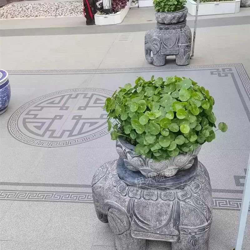 石雕大象石墩青石象凳莲花盆石头小象墩庭院仿古装饰户外凳子摆件