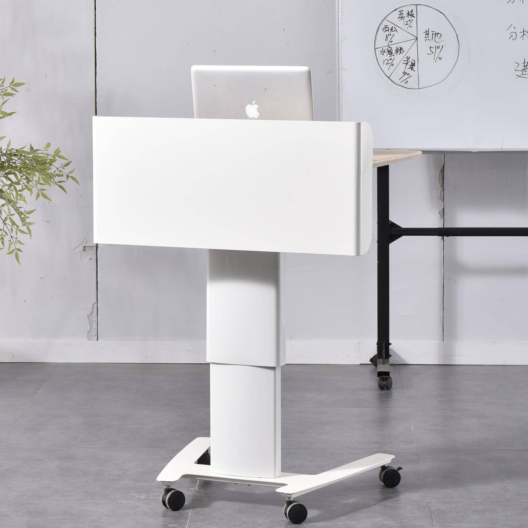 站立式办公升降演讲台发言台白色可移动小型会议讲桌带抽屉主持台