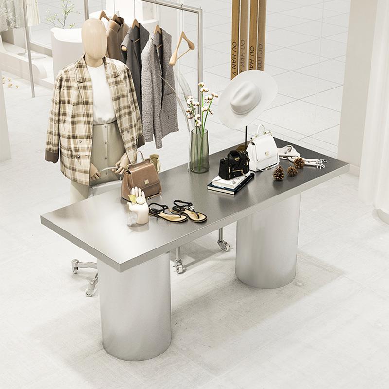 服装店装修工业风中岛台饰品陈列展示台不锈钢流水台橱窗架展示架