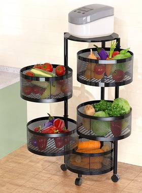9QXC旋转置物架厨房蔬菜落地多层菜篮子圆形放果专用多功能水果收