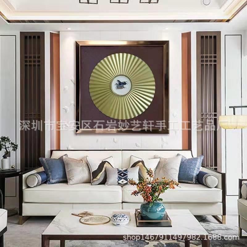 新中式装饰画餐厅挂画客厅玄关软装实物画样板房立体马到成功壁画
