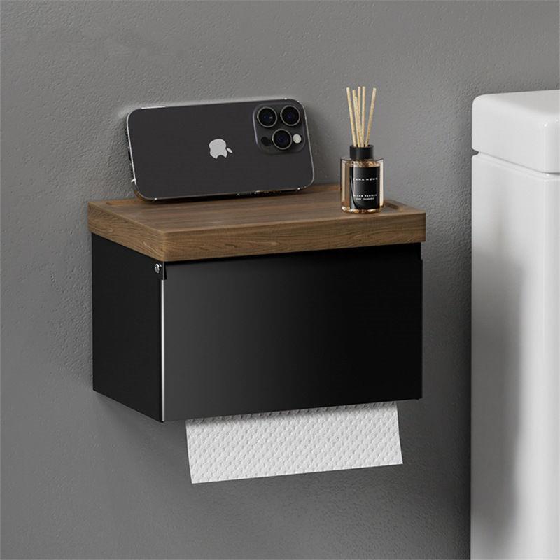 卫生间纸巾架黑胡桃木厕所壁挂抽纸盒浴室免打孔卷纸盒纸巾收纳盒